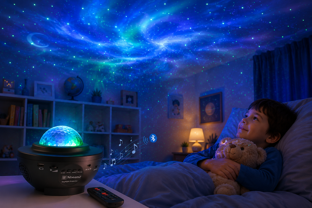 Proyector Estrellas Galaxia LED con Altavoz Bluetooth, Mando a Distancia, Temporizador y Luz Nocturna Infantil