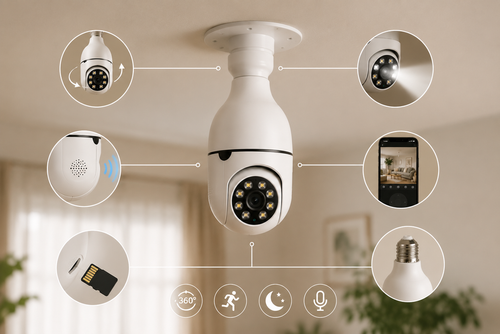 Cámara de Seguridad WiFi Tipo Bombilla 360° HD con Visión Nocturna