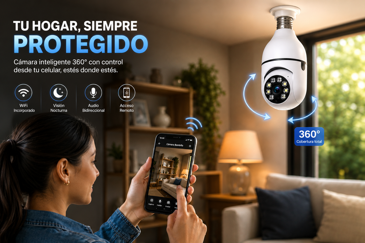 Cámara de Seguridad WiFi Tipo Bombilla 360° HD con Visión Nocturna