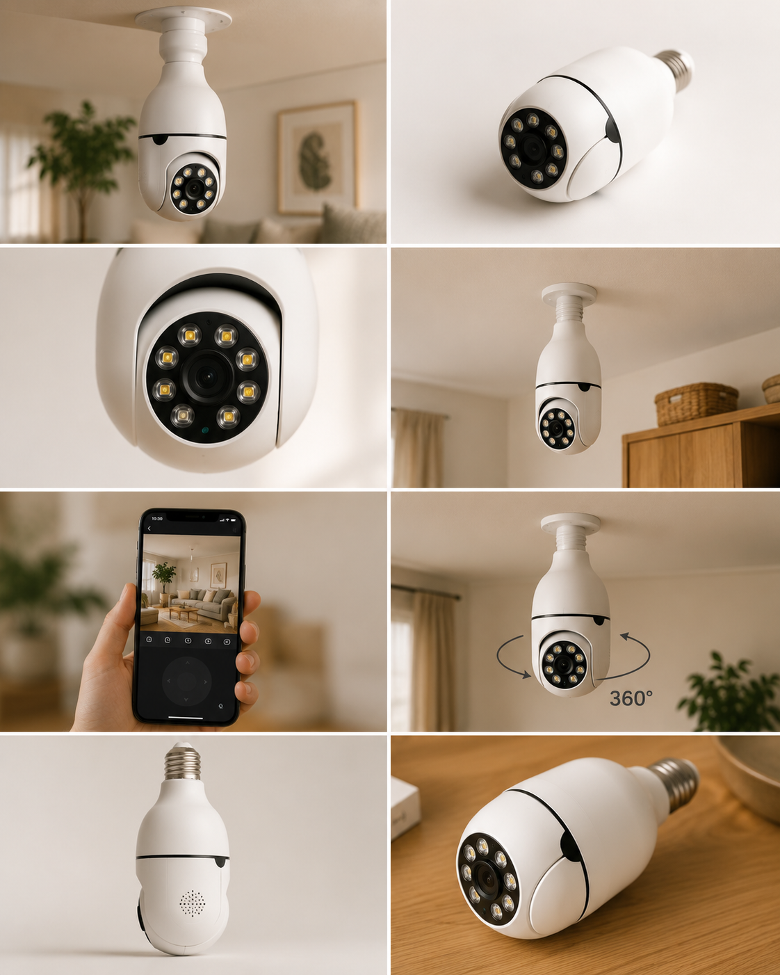 Cámara de Seguridad WiFi Tipo Bombilla 360° HD con Visión Nocturna