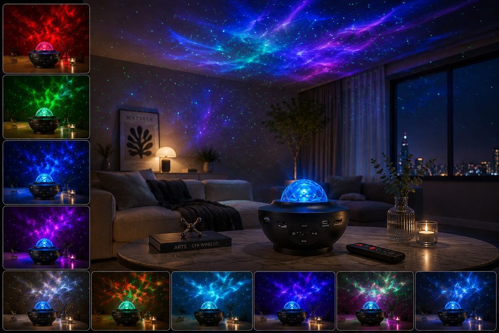 Proyector Estrellas Galaxia LED con Altavoz Bluetooth, Mando a Distancia, Temporizador y Luz Nocturna Infantil
