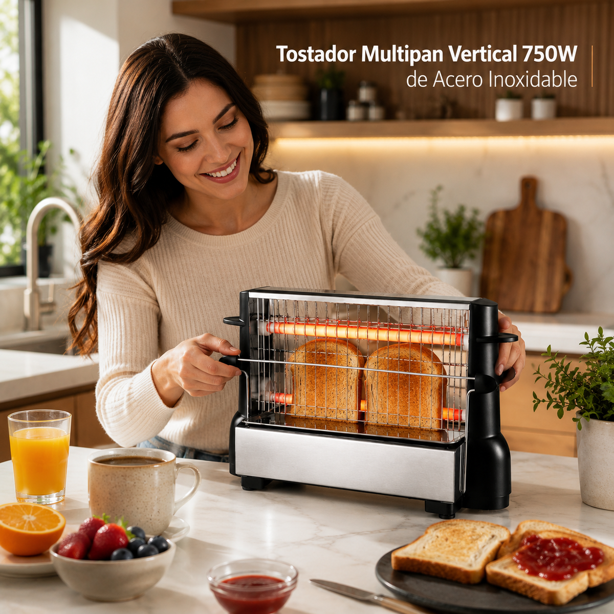 Tostador Eléctrico Multipan Acero Inoxidable 750W  Doble Área De Tostado